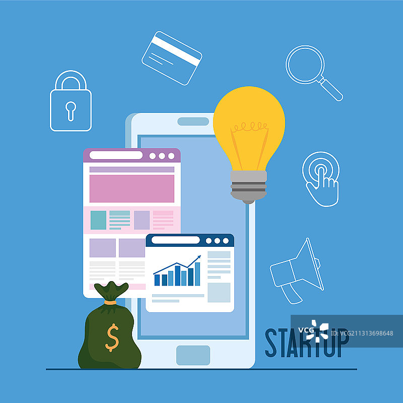 带有网站和图标集的智能手机图片素材