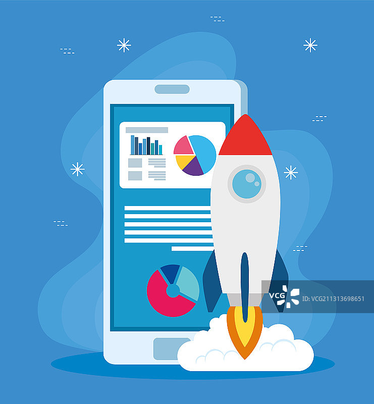 启动火箭和智能手机设计图片素材