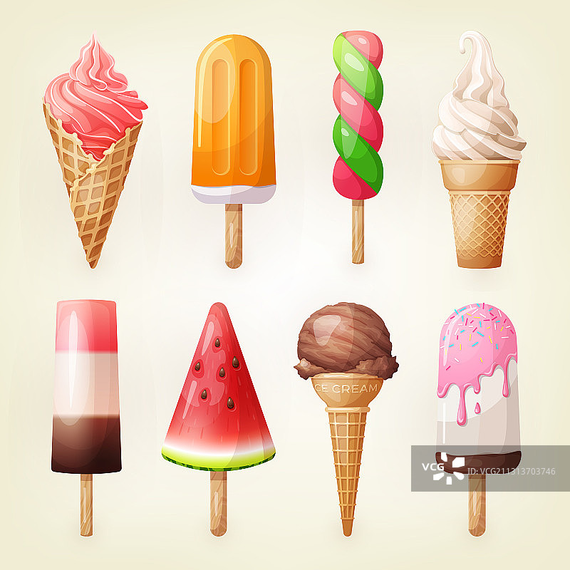 各种冰淇淋，包括冰棒冰淇淋甜筒图片素材