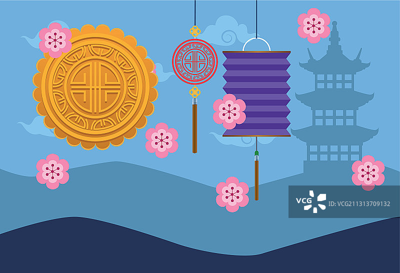 中秋节灯笼贺卡图片素材