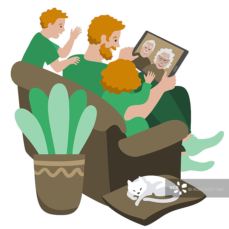 与长辈进行视频通话的白人家庭图片素材