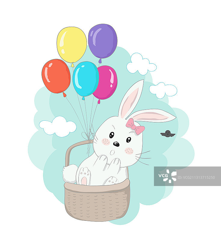 篮子里的可爱小兔子卡通形象图片素材