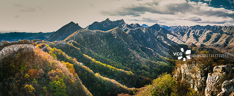 箭扣长城全景拼接一亿像素超清大图晴朗天气天空白云图片素材