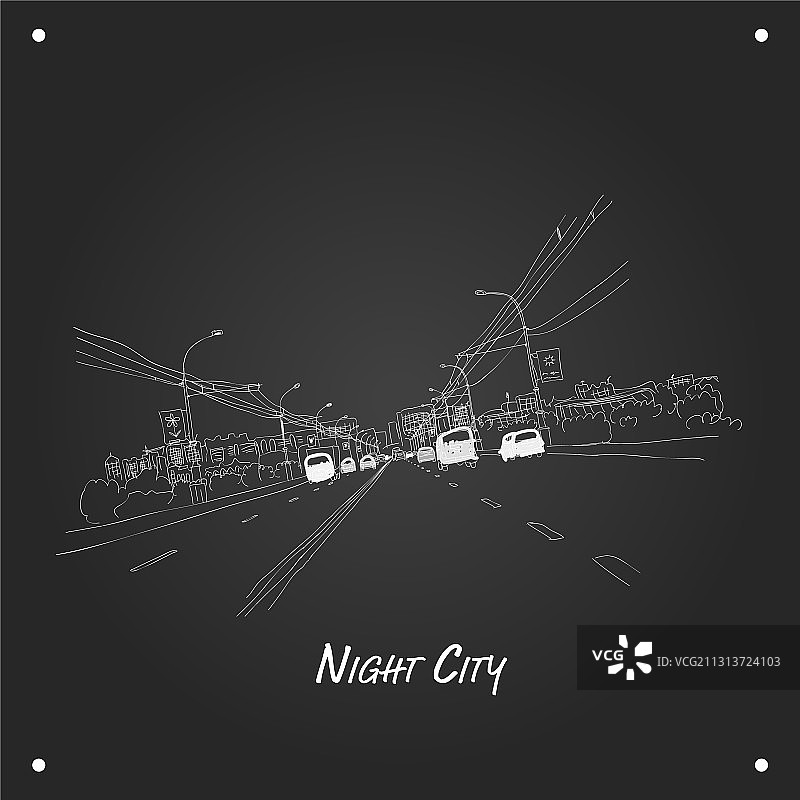 夜间城市道路车辆速写设计图片素材