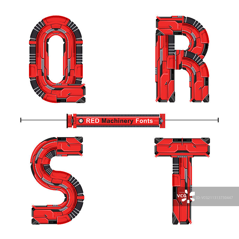 红色机械风格字母排版字体，字母A图片素材