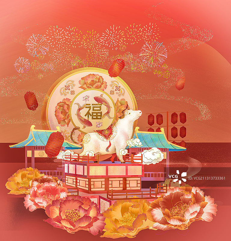 国潮中国风牛年福牛插画图片素材
