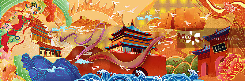 丝绸之路横幅插画图片素材