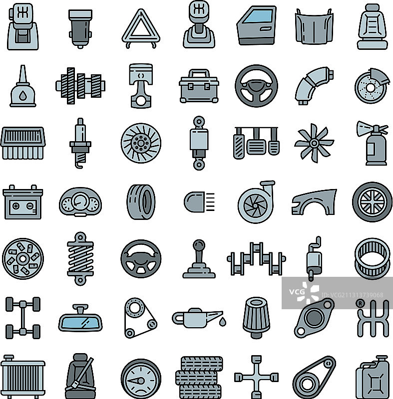 汽车零件轮廓图标集图片素材