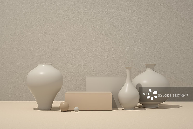 花瓶和立方体组成的电商产品展示背景图，三维图形图片素材
