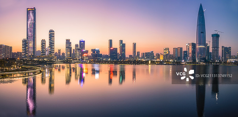 航拍后海深圳湾人才公园日落风光图片素材