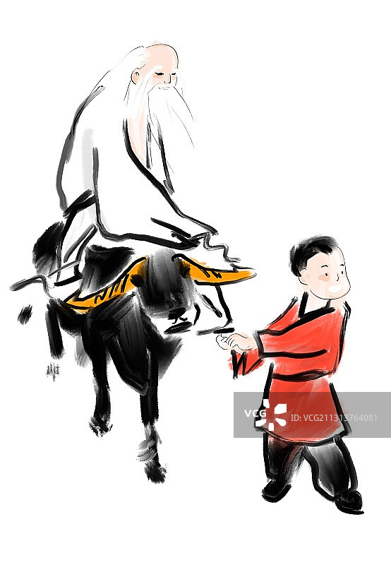 传统文化水墨人物画老子出关图片素材
