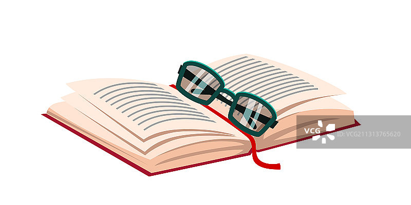 带书签和眼镜的打开的纸质书图片素材