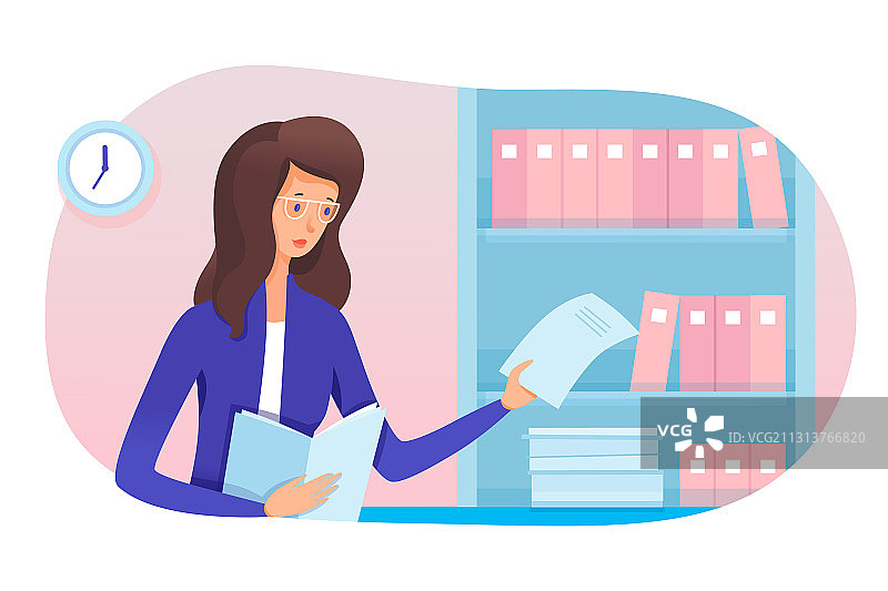 办公室里的年轻女秘书和文件图片素材