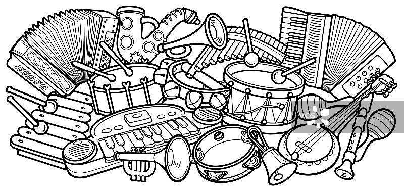 卡通儿童可爱涂鸦乐器图片素材