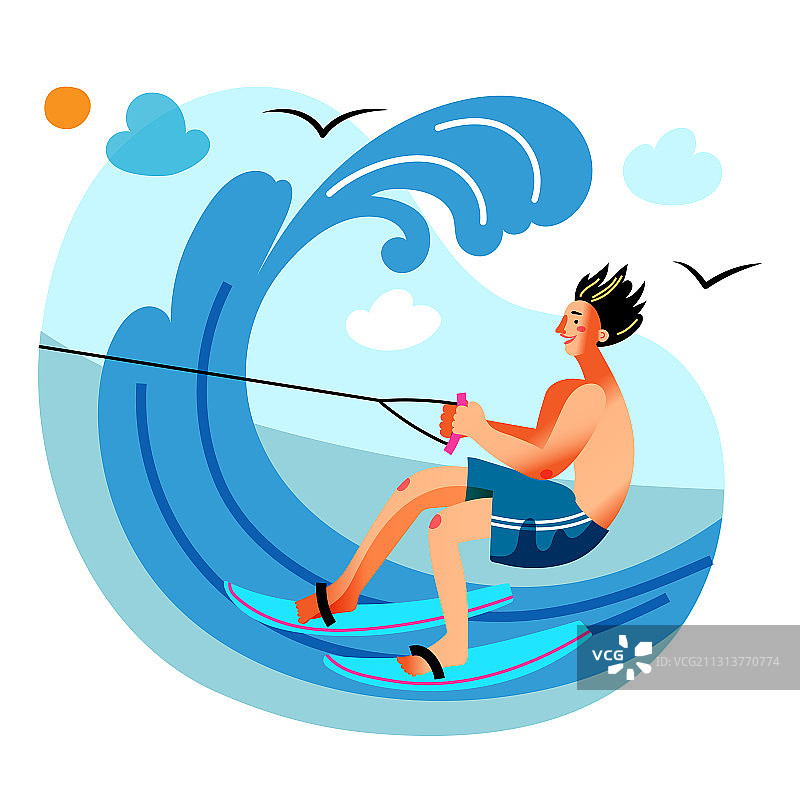 在海上滑水的年轻男人图片素材