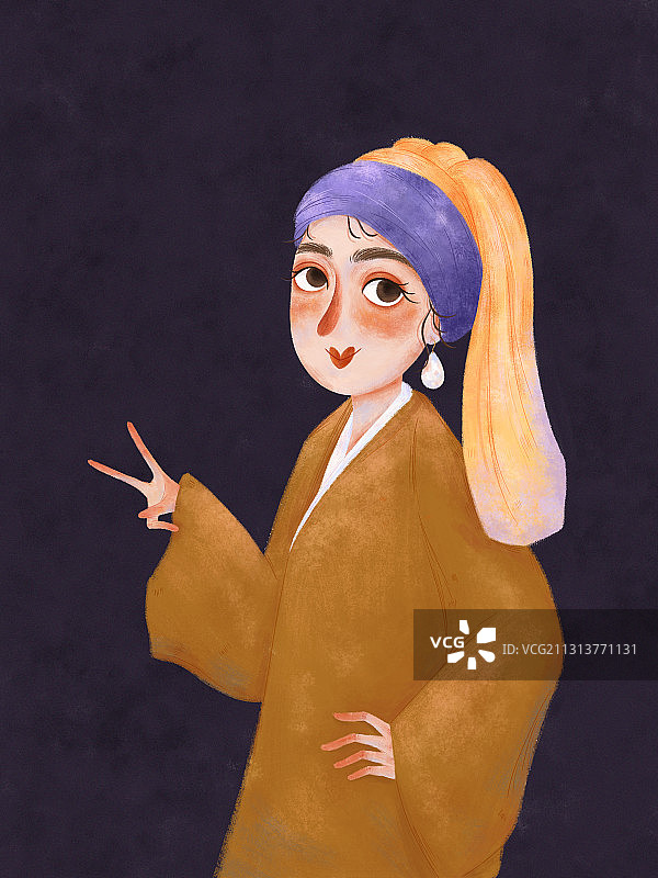 名画转插画 戴珍珠耳环的女孩图片素材