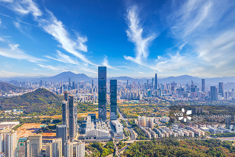广东省深圳市福田区深业上城城市风光白天航拍图片素材