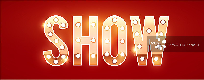 带有复古灯泡星星的金色表演标志图片素材