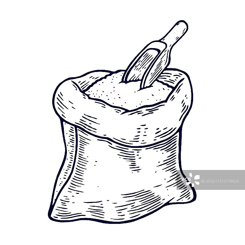 手绘装满面粉或糖的麻袋图片素材