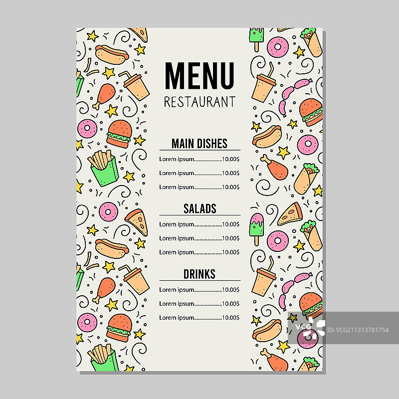 手绘快餐涂鸦素材图片素材