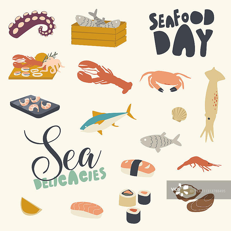 亚洲风海鲜主题图标合集图片素材
