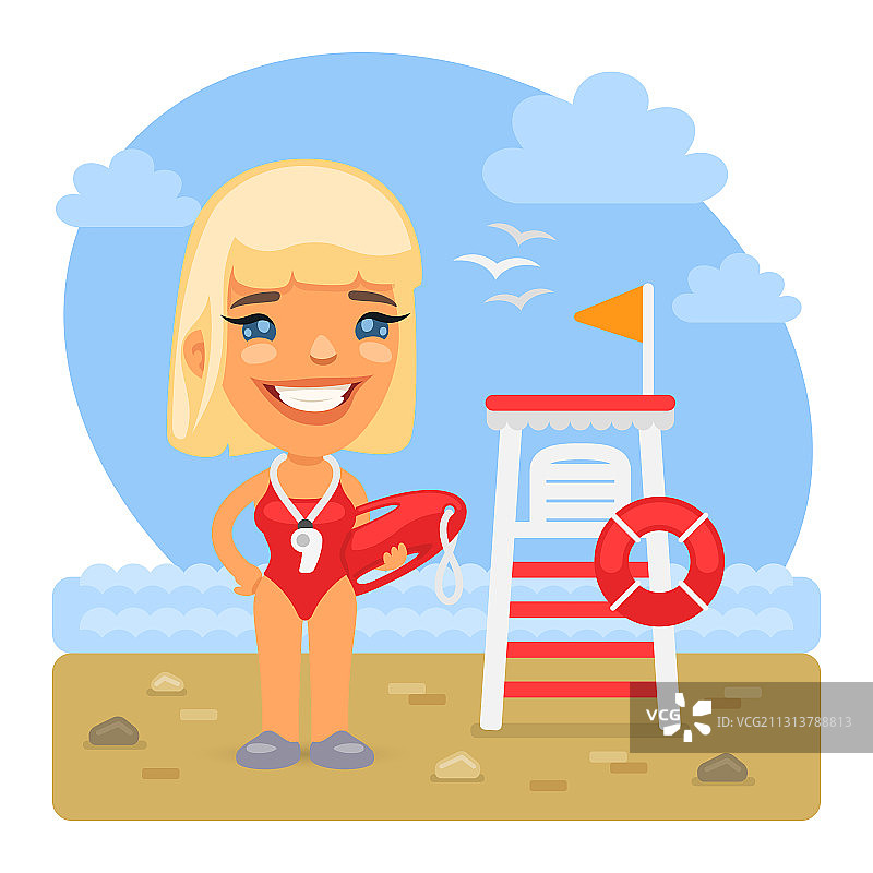 海滩上的卡通救生员图片素材