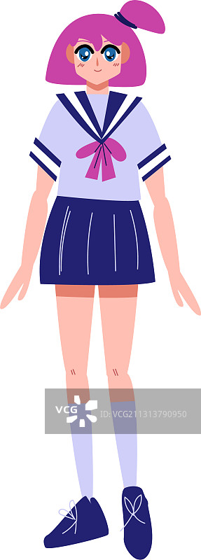 迷你裙粉色头发的日本动漫女孩图片素材