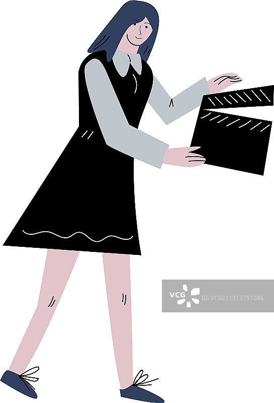 参与电影拍摄的年轻场记女孩图片素材