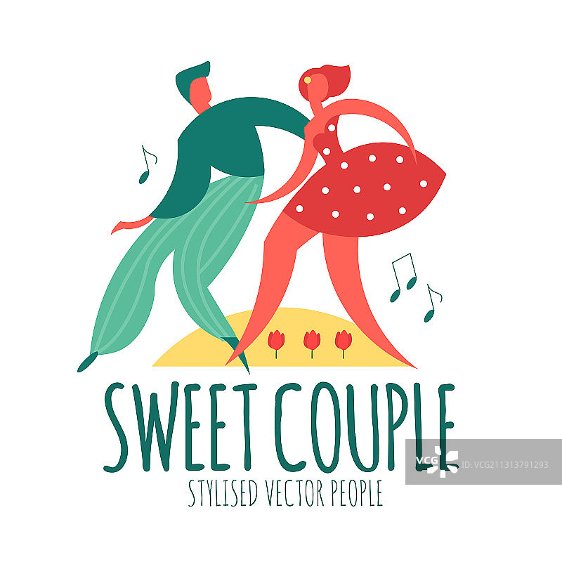 带有音符的程式化人物跳舞情侣图片素材