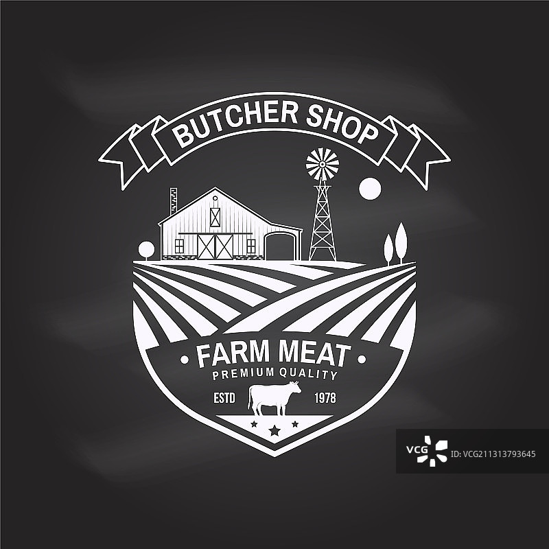 带有牛肉农场元素的肉店徽章或标签图片素材