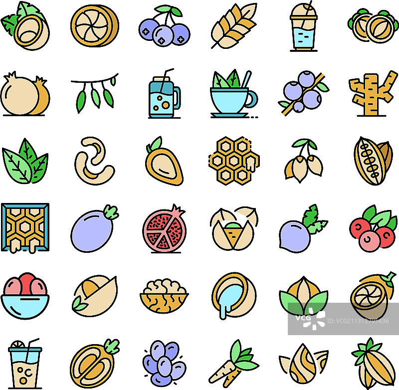 超级食物图标扁平套装图片素材