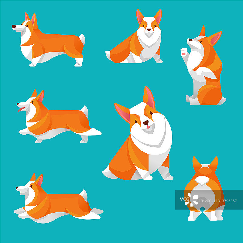 卡通彩色柯基犬图标集图片素材