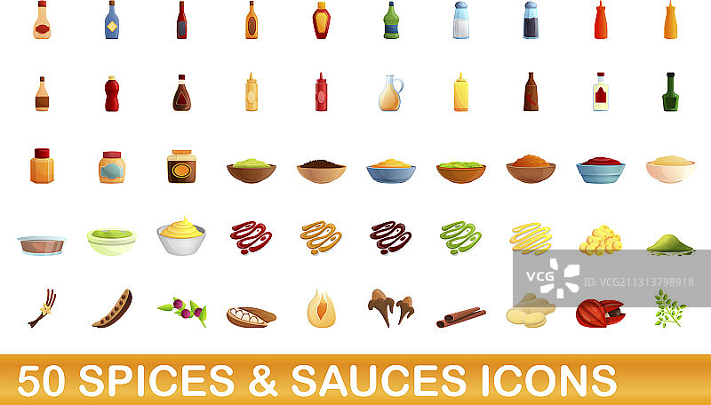 50种香料和调味酱卡通风格图标图片素材