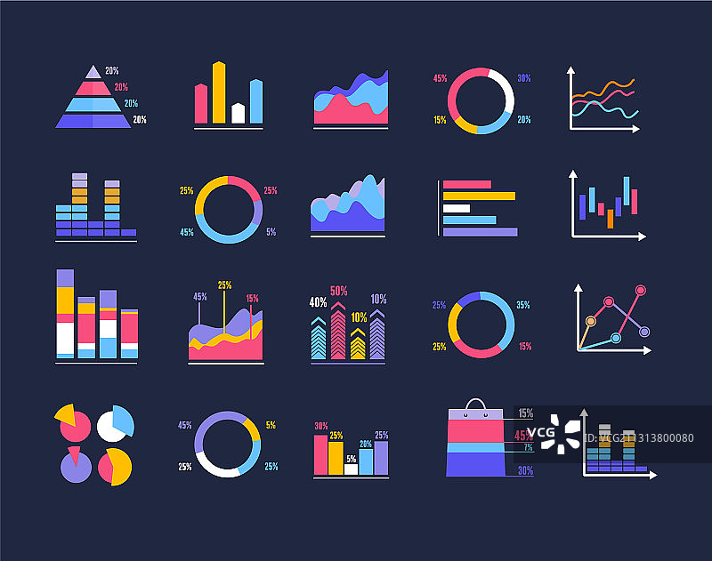 彩色商业图表集合图片素材