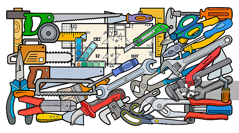 卡通涂鸦维修工具图片素材