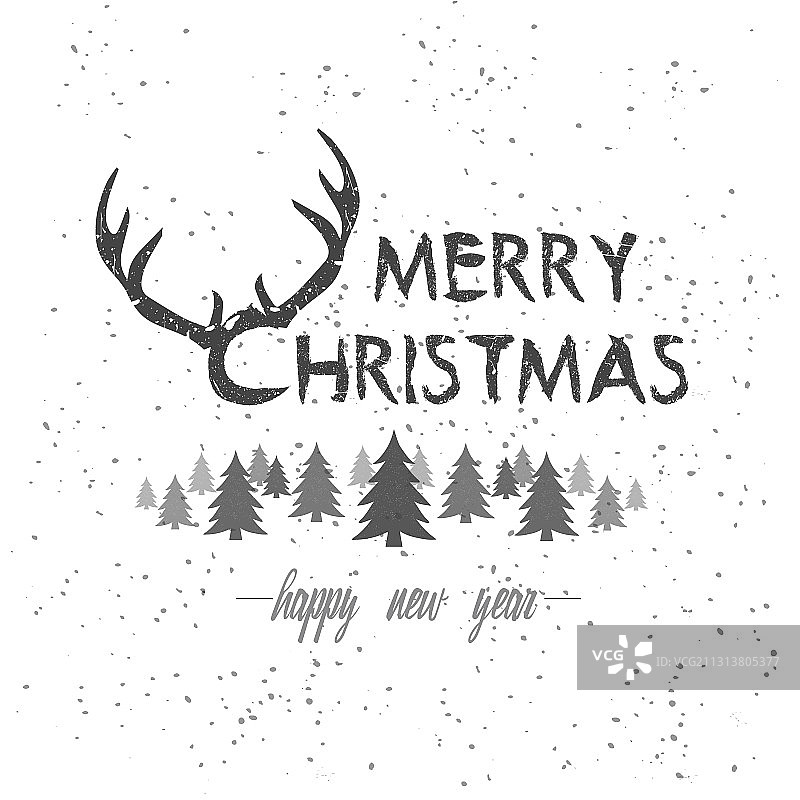 圣诞快乐手绘复古风小鹿图案图片素材