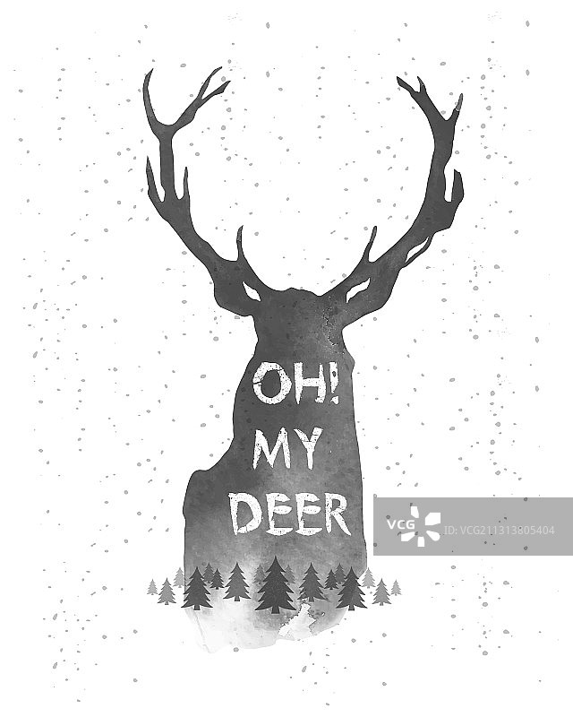 圣诞快乐手绘复古风小鹿图案图片素材