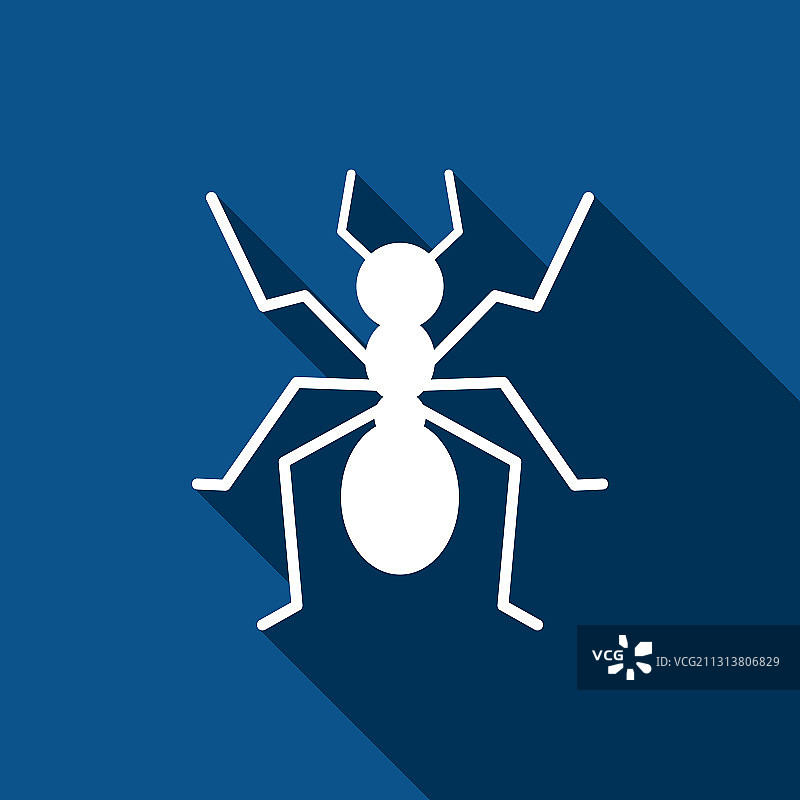蓝色背景上的蚂蚁图标与长阴影图片素材
