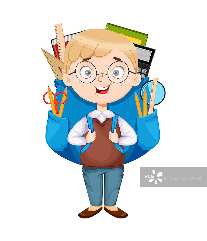 背着大书包的可爱小学生图片素材