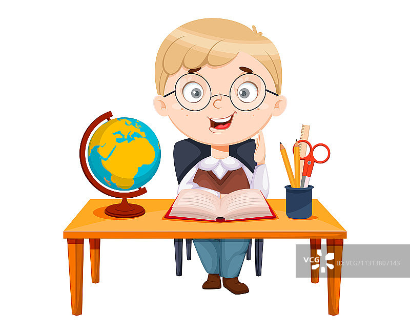 返校：坐在书桌前的可爱女学生图片素材