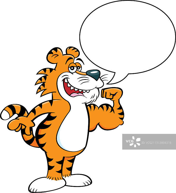 老虎展示肌肉卡通气球图片素材