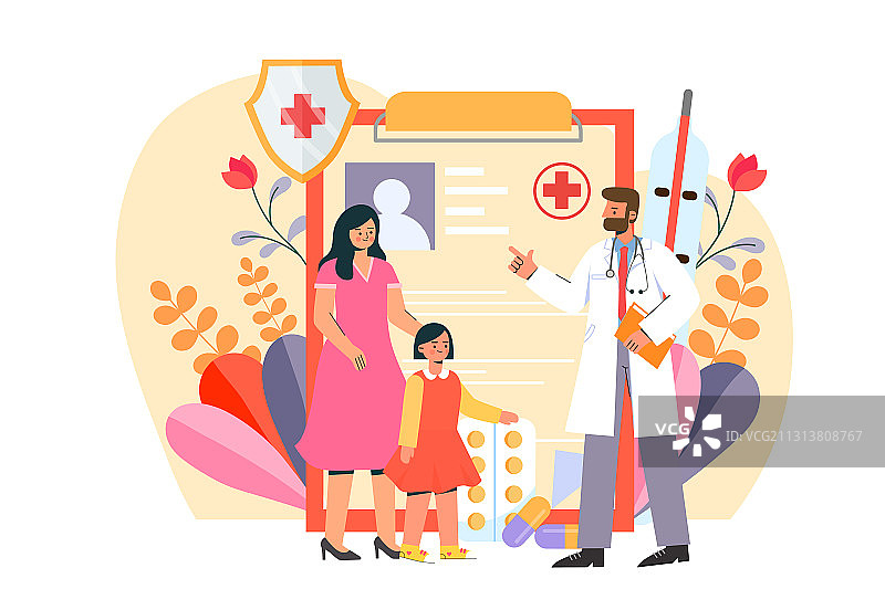 妈妈带孩子看病概念矢量插画图片素材