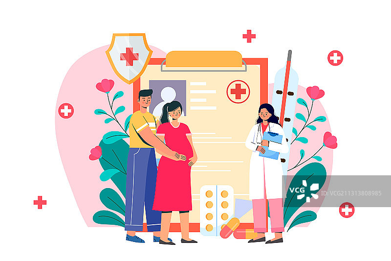 孕妇产检概念矢量插画图片素材