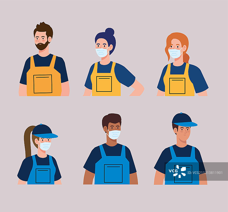 穿着医疗服的清洁服务工人们图片素材