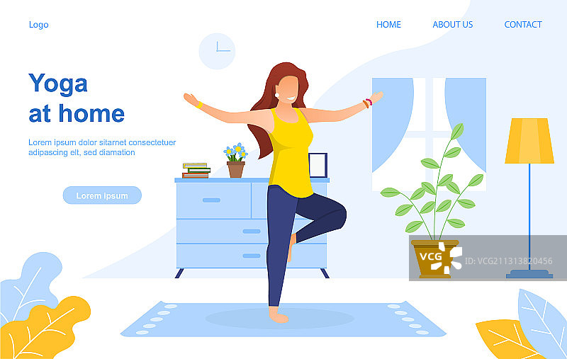 室内扁平风瑜伽图片素材