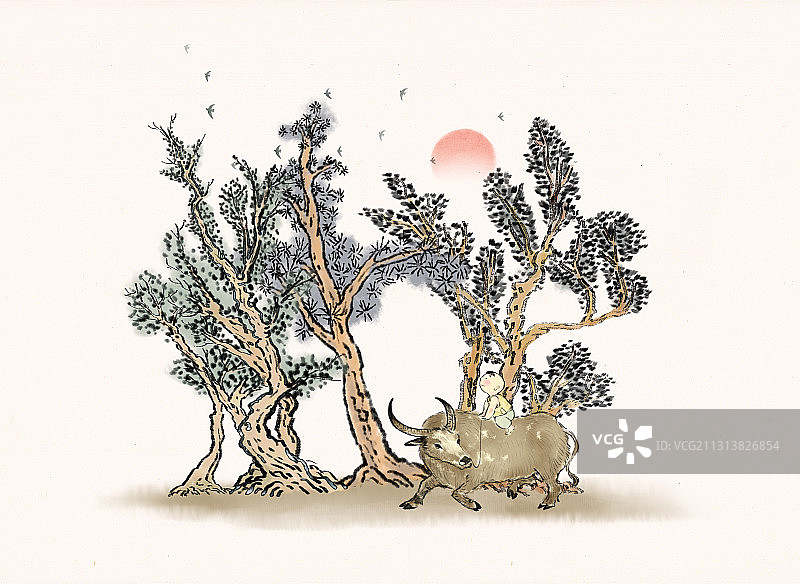 夏天牧童放牛图片素材