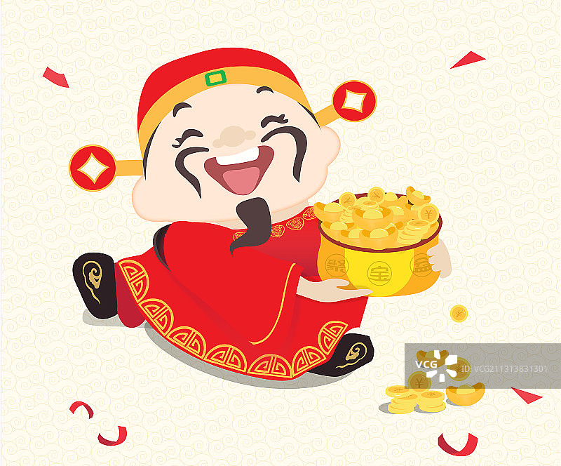 捧着聚宝盆的财神爷矢量海报素材图片素材