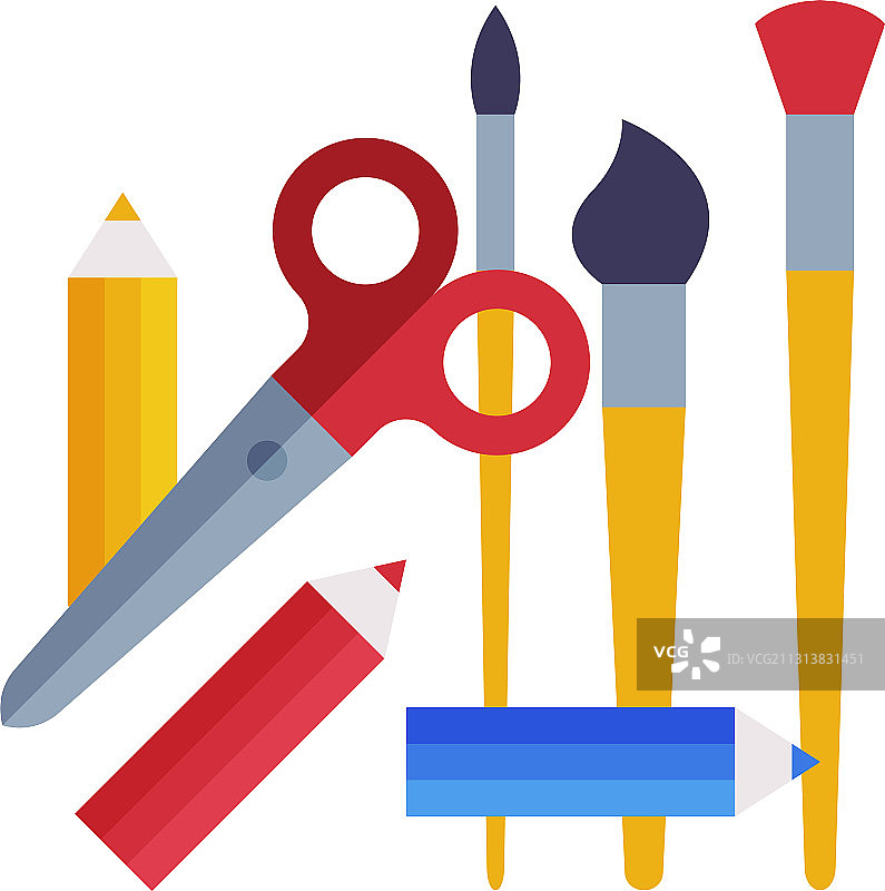 学习用品合集：尺子、刷子、剪刀图片素材