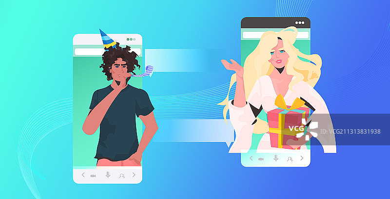 情侣与朋友在线上派对中庆祝图片素材