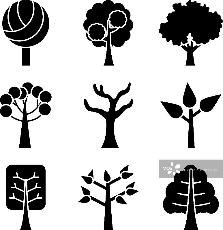 树木轮廓风格图标集设计图片素材